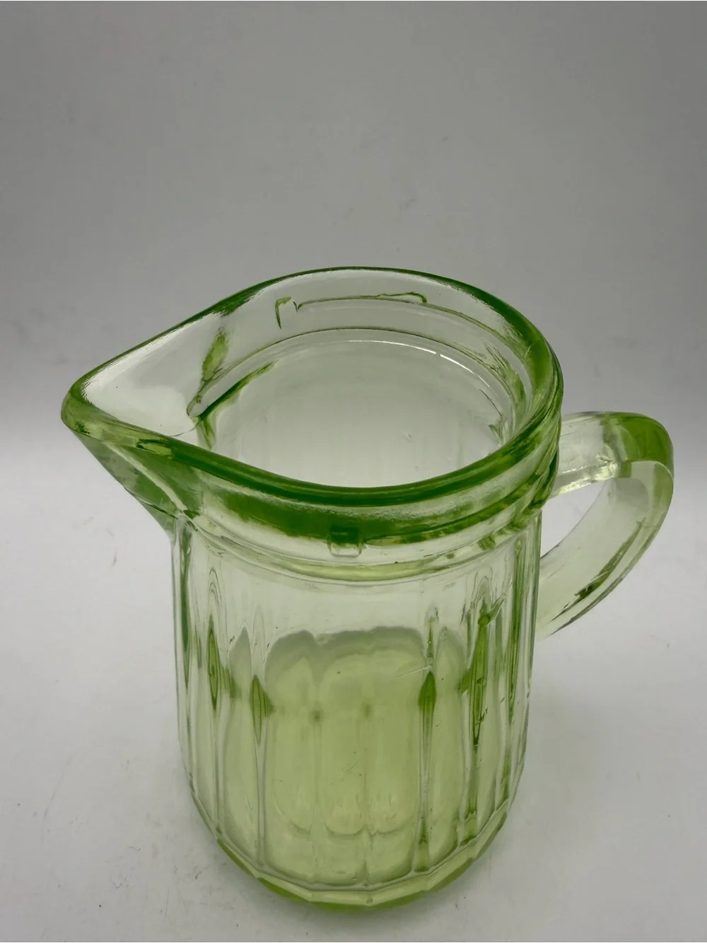 Uranium Green Antique Syrup Dispenser Pitcher Depression Vaseline Glass